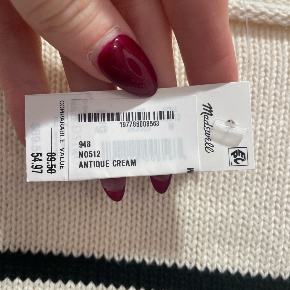 Madewell cream and black striped cropped sweater